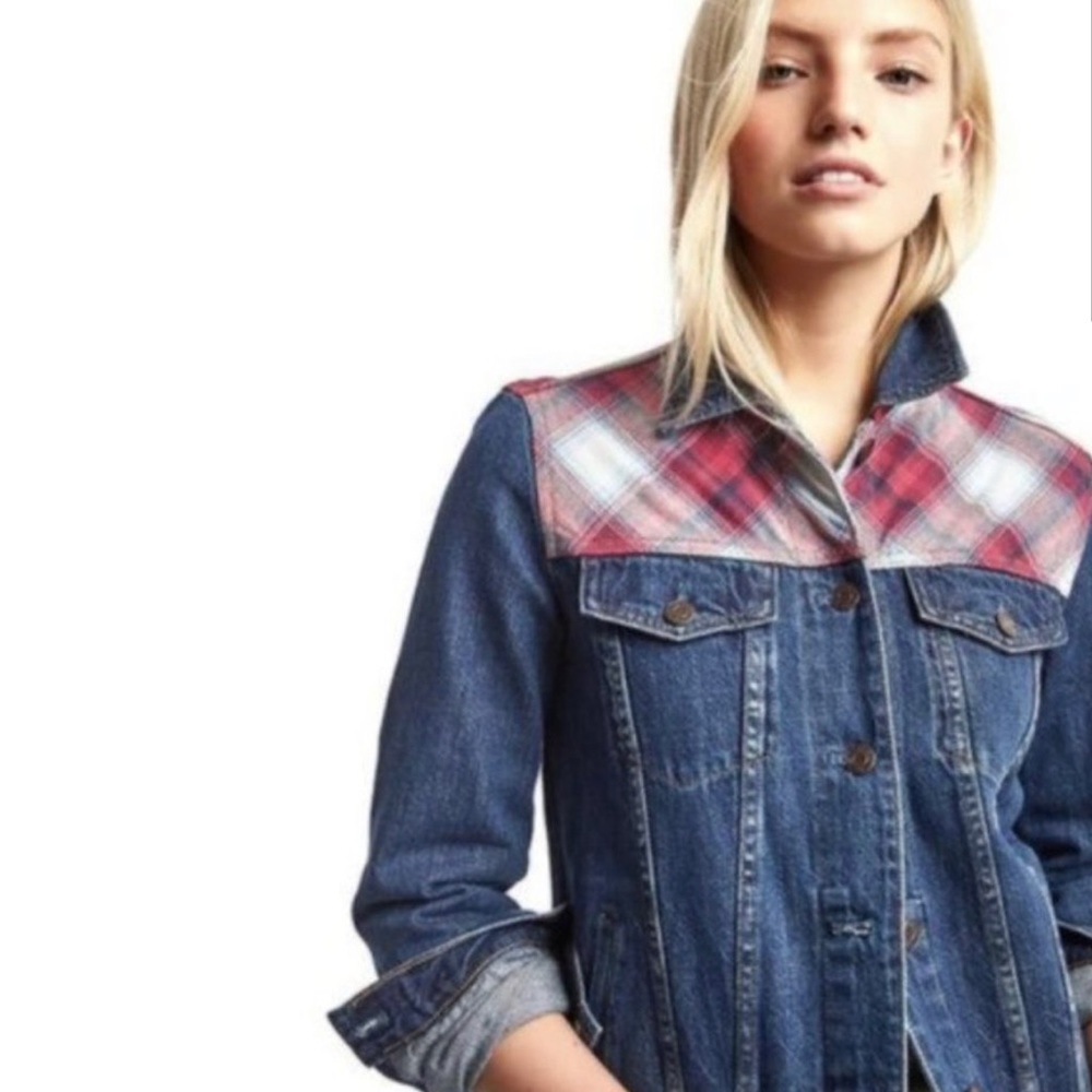 Gap x Pendleton Women’s Plaid Blue Red Denim Jean Jacket Size Small